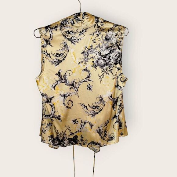 Vintage St John Collection Sleeveless Wrap Top Yellow Black Floral Print Size 10 - Picture 8 of 11